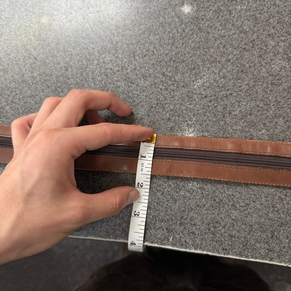 LL Bean Money Belt Mens 30 Brown Good Leather Solid Brass Zipper Pocket
